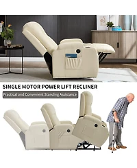 sumyeg Pu Power Lift Recliner 350LB capacity 8-point massage lumbar heat with Usb port and cup holders