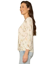 Democracy Petite Boat Neck Floral Embroidered Top