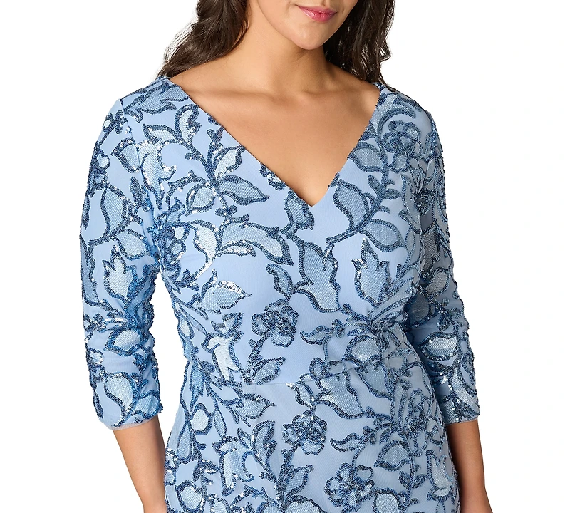 Adrianna Papell Plus Beaded V-Neck Short Dress