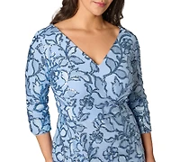 Adrianna Papell Plus Beaded V-Neck Short Dress