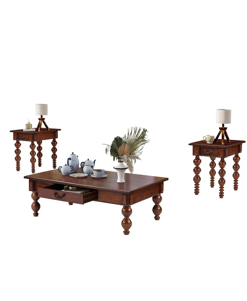 Streamdale Furniture Solid Wood Coffee Table Set of 3, Vintage Style