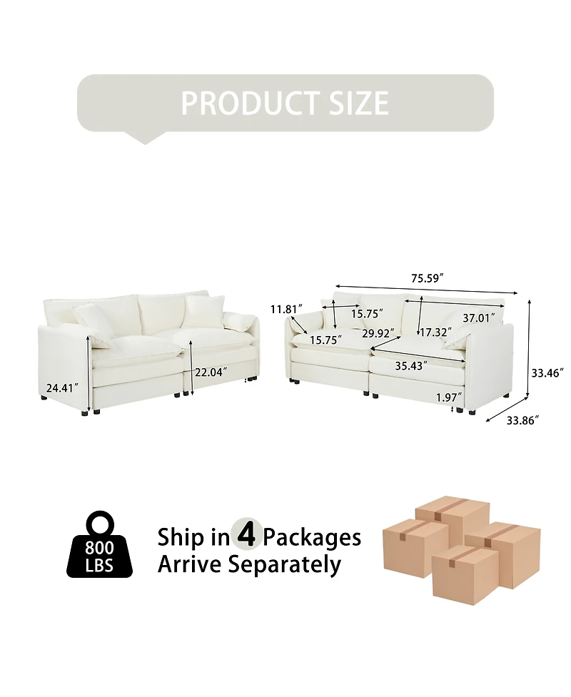 Streamdale Furniture Oversized Deep Seat Luxury 2 Piece Sofa Set, Modern Chenille Comfy Cloud Couches