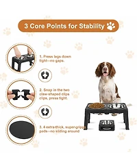 Aronkl Elevated Dog Bowl Stand 5 Adjustable Heights Foldable Travel Feeder Stainless Steel Bowls Non-slip