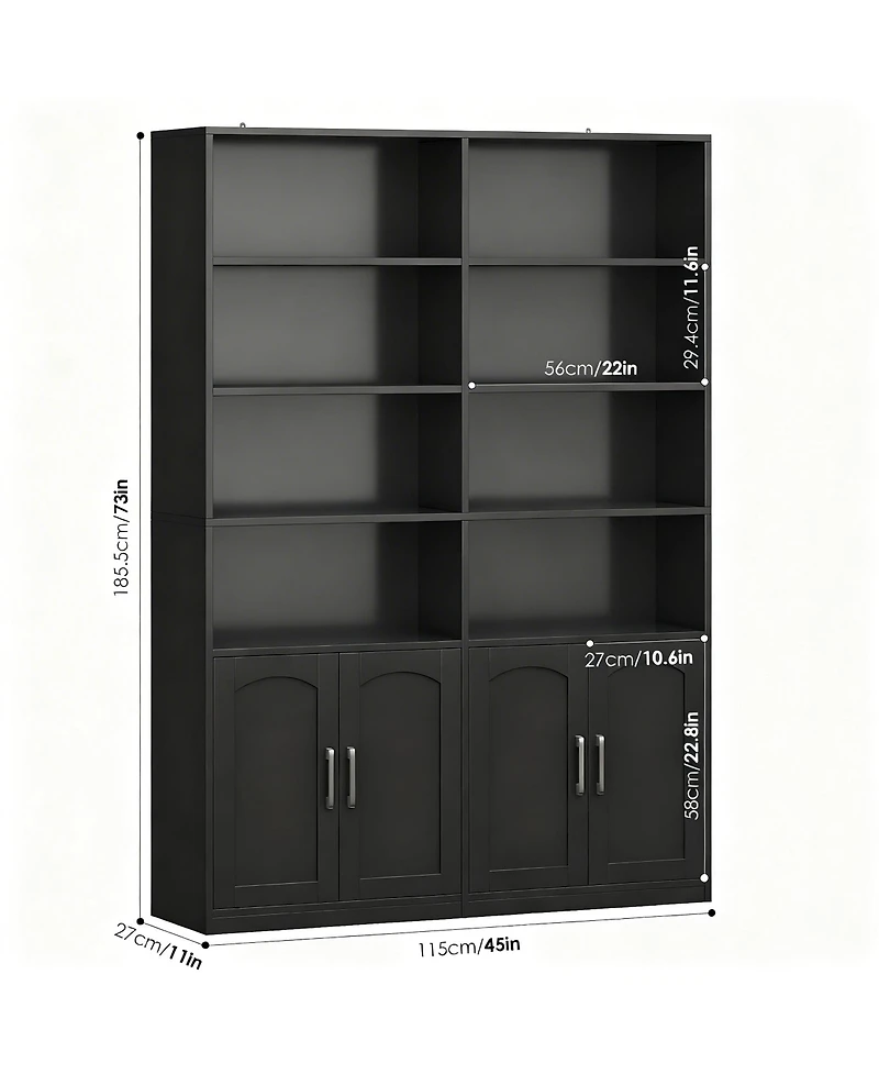 Yigii Bookshelf with Doors 6 Tier Double Wide Tall Storage Cabinet Open Display Shelves
