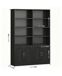 Yigii Bookshelf with Doors 6 Tier Double Wide Tall Storage Cabinet Open Display Shelves