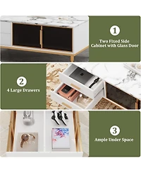 gaomon Minimalist Coffee Table with Faux Marble Top, Glass Doors and Metal Frame