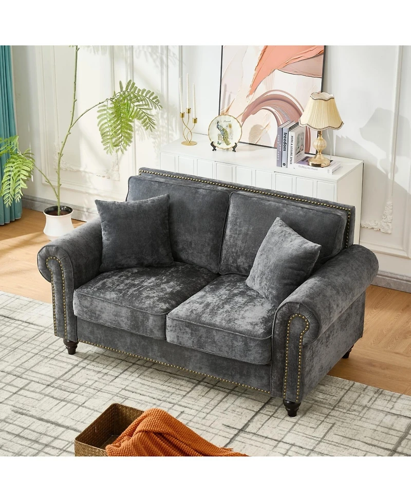Streamdale Furniture 63" Modern 2-Seater Chenille Sofa, Rolled Arms, Nailhead Trim