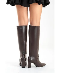 Forever and Always Women Shoes Merla Leather Block Heel Boot