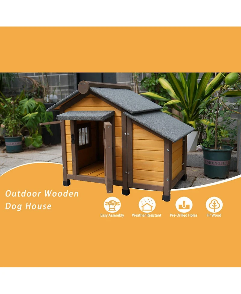 6thdruple Solid Wood Dog House with Elevated Floor, 45 Inch Waterproof Outdoor Dog House for Medium Dogs