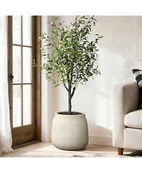 LuxenHome Sahara Stone Planter, 16.1" Round Cement Accent in Desert