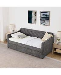 Streamdale Furniture Twin Upholstery DayBed with Pop-up Trundle & Usb Charging