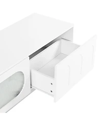 Storage Cabinet Tv Stand with Fluted tempered Glass Doors