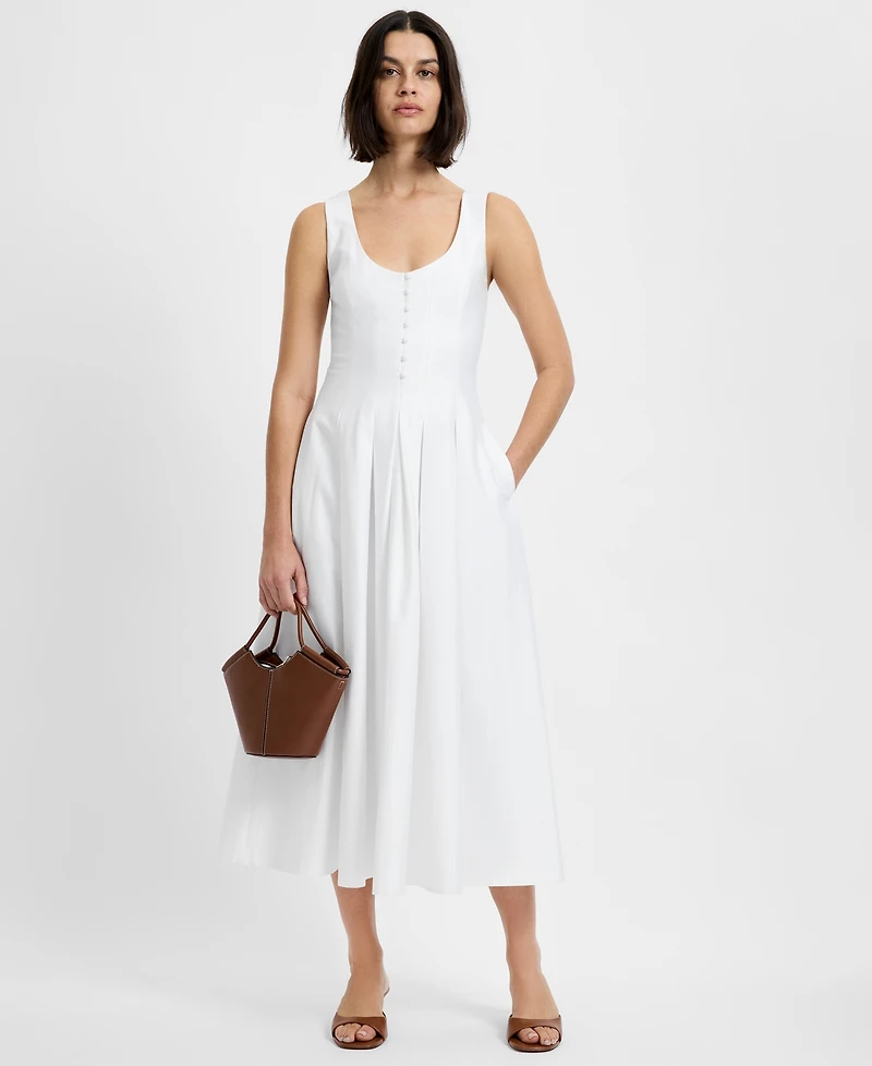 French Connection Women's Satin Fit And Flare Scoop Neck Midi Dress