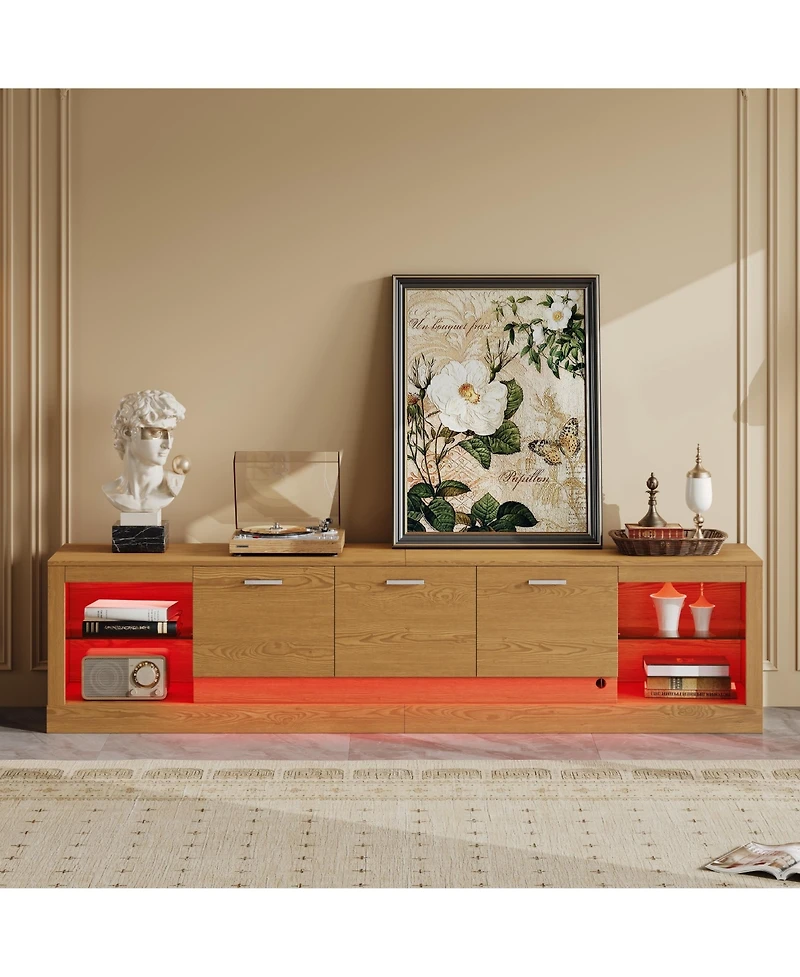 sumyeg 78" Modern Tv Stand for 90" TVs, Entertainment Center with 6 Cabinets & 2 Open Shelves