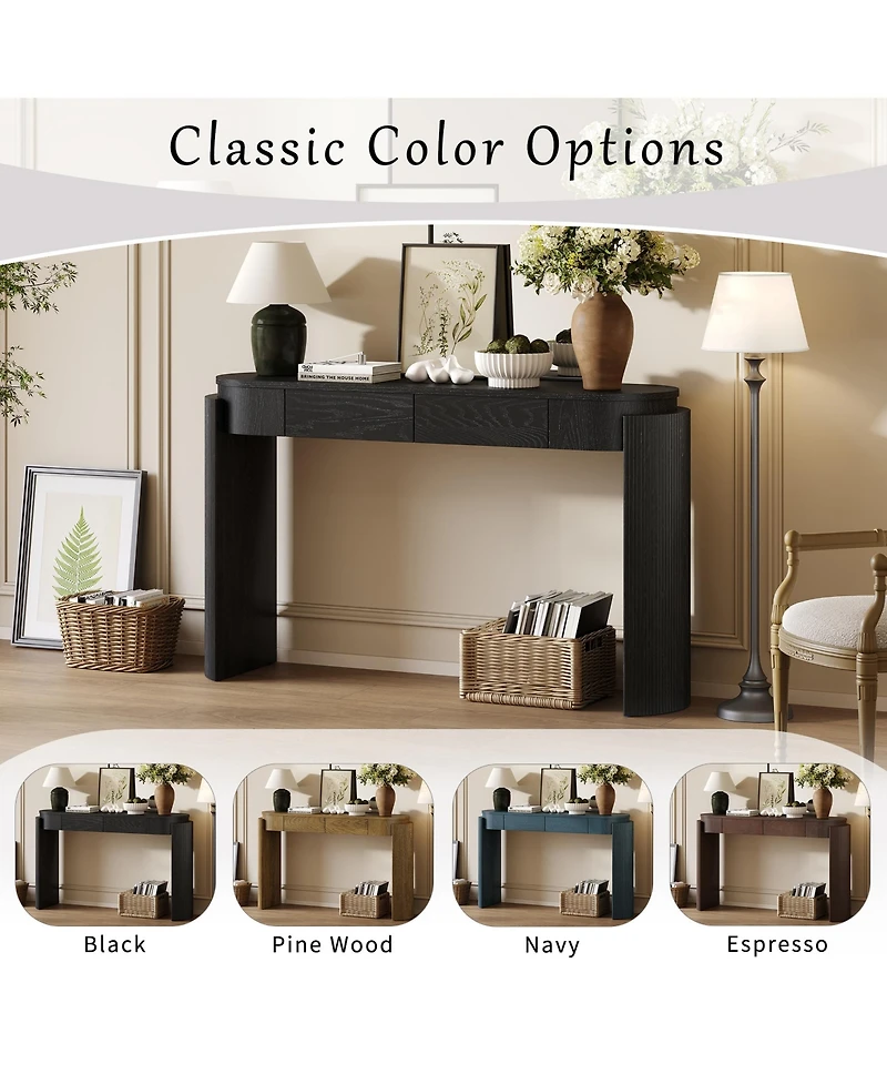 sumyeg Storage Cabinet Console with Fluted Design, Oval Top and 2 Drawers