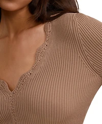 Reiss Women's Crochet-Trim Rib-Knit Top