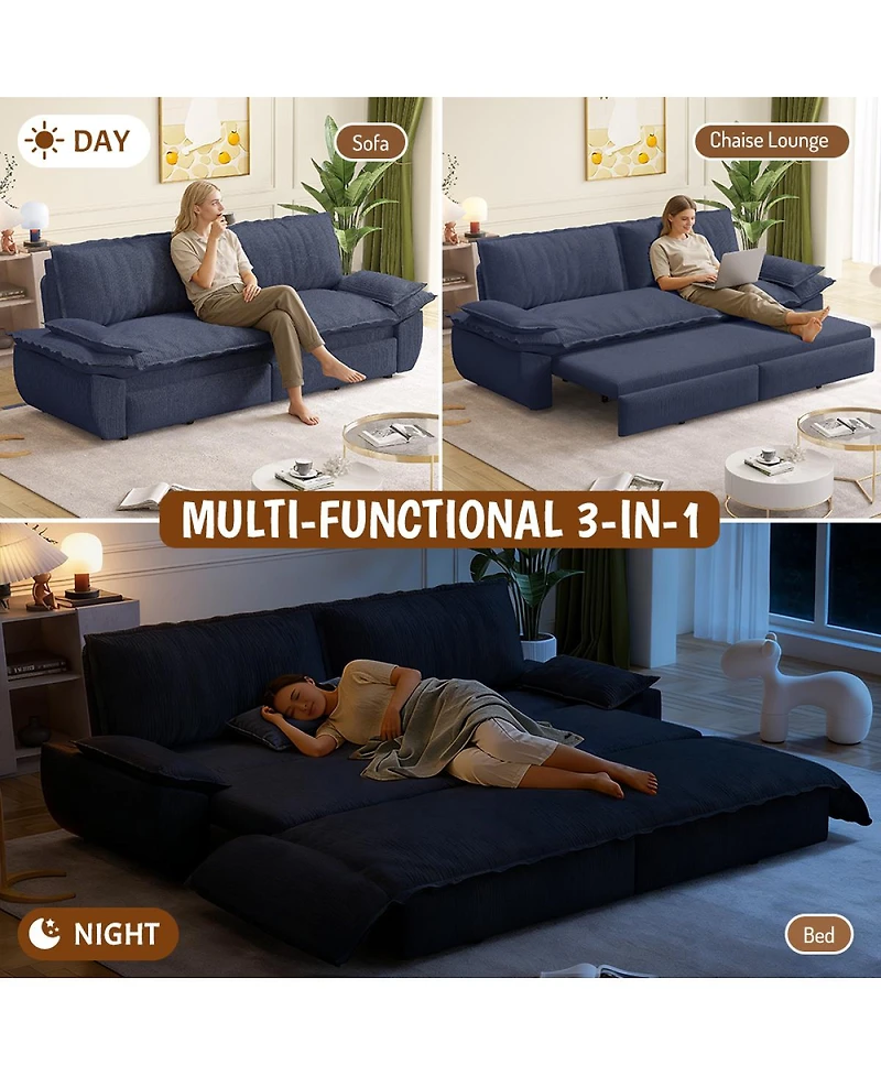 Streamdale Furniture 73.2" Queen Pull Out Sofa Bed, 3-in-1 Convertible Sleeper