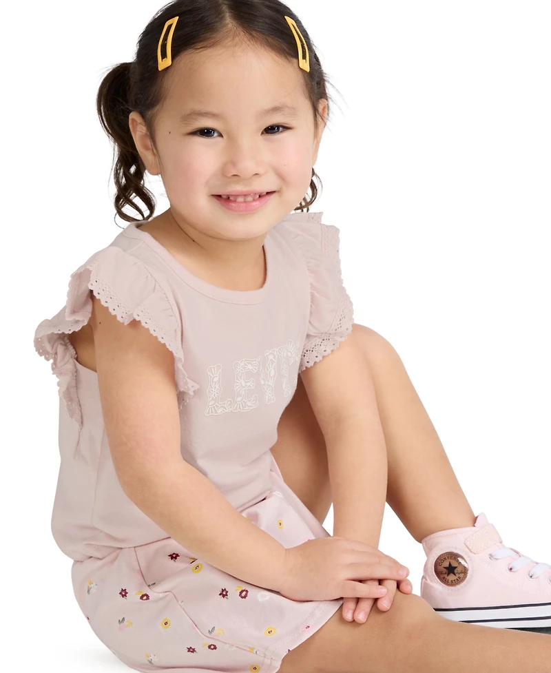 Levi's Girls' 2T-6X Knit Top and Ditsy Skort, 2-Piece Set