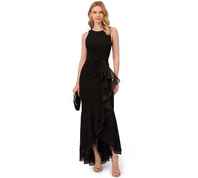 Adrianna Papell Women's Sleeveless Ruffled High-Low Gown
