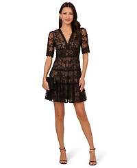 Adrianna Papell Women's V-Neck Lace Embroidery Dress