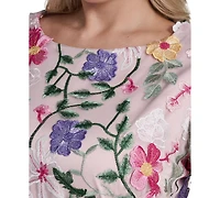 Eliza J Plus Boat Neck Floral Embroidered Mesh Dress