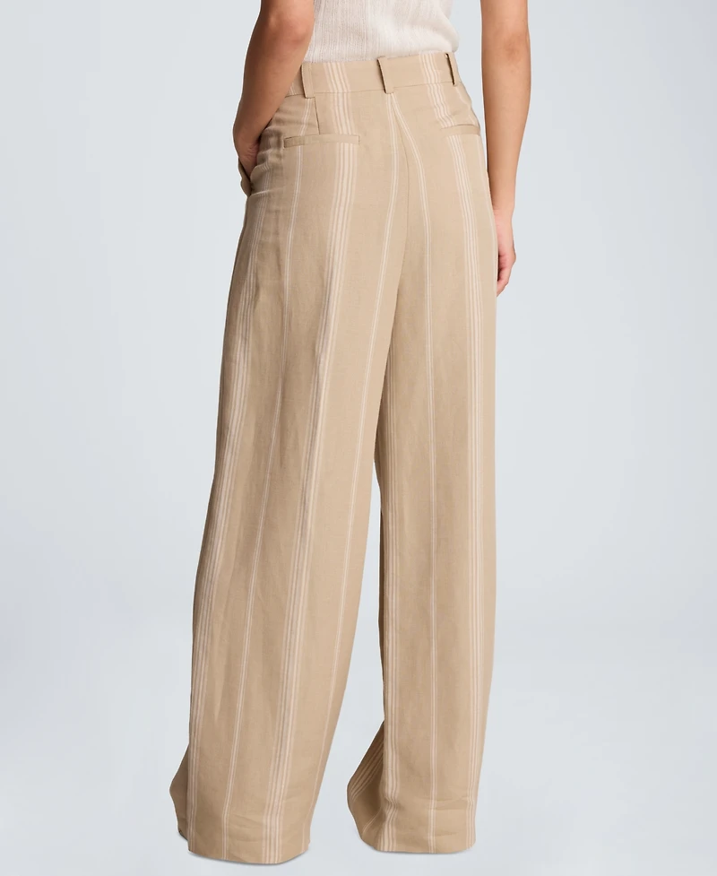 Kenneth Cole Women's High-Rise Fly-Front Pleated Wide-Leg Pants
