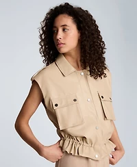 Kenneth Cole Women's Collared Sleeveless Drawcord Snap-Front Jacket