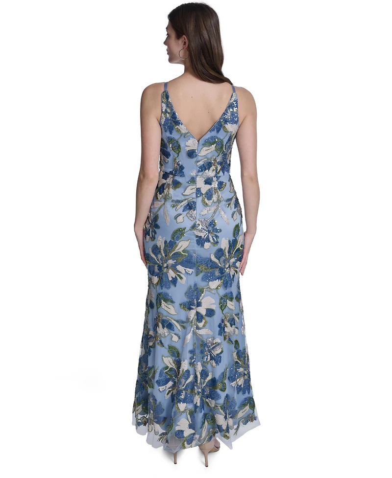 Eliza J Women's V-Neck Floral Sequin Gown