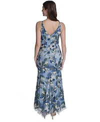 Eliza J Women's V-Neck Floral Sequin Gown