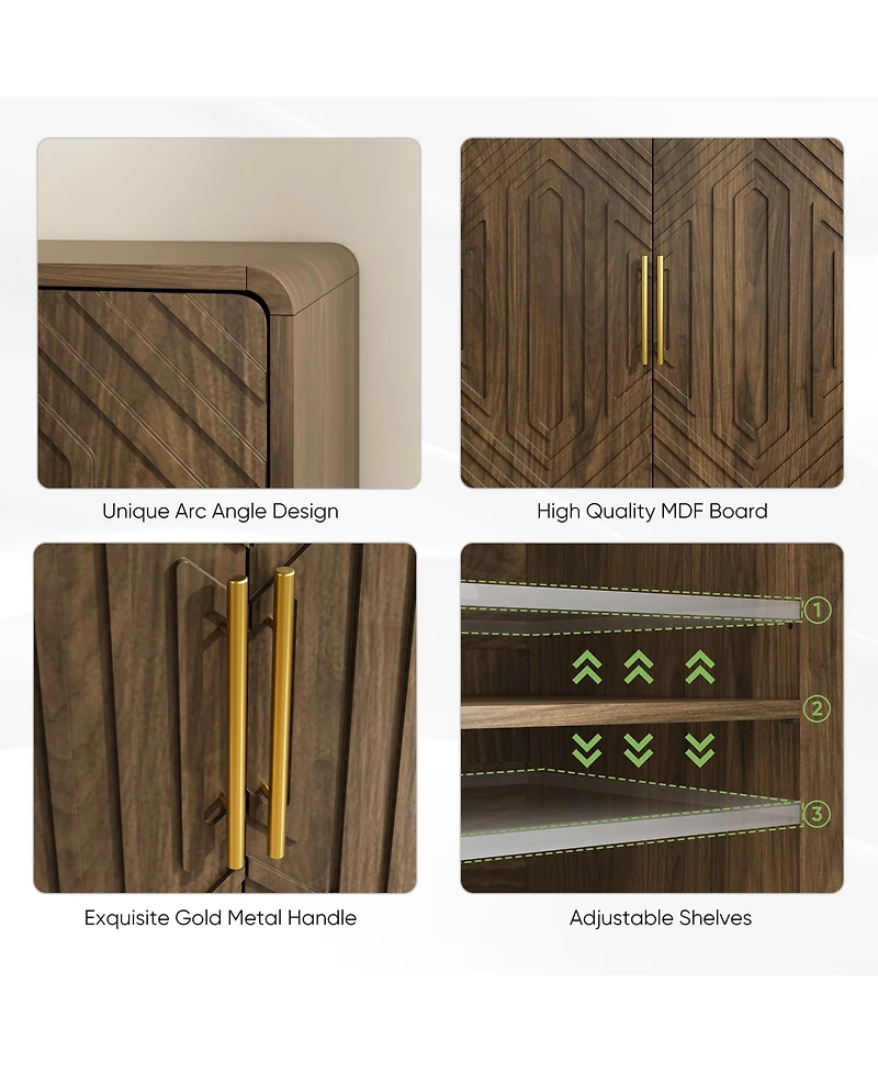 Storage Cabinet With Carved 2 Door Adjustable Layer Board