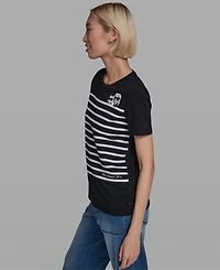 Karl Lagerfeld Paris Women's Short-Sleeve Striped Logo T-Shirt