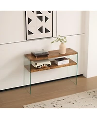 Streamdale Furniture Streamdale Mdf Console Table, Big Side Table, Walnut Tempered Glass Desk, Entry Table
