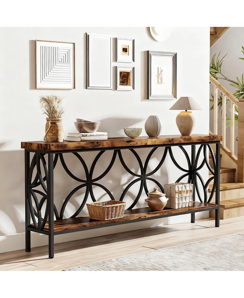 Yigii 70.9" Narrow Console Table Industrial Sofa Table Entryway Storage 2-Tier Shelf