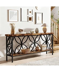 Yigii 70.9" Narrow Console Table Industrial Sofa Table Entryway Storage 2-Tier Shelf