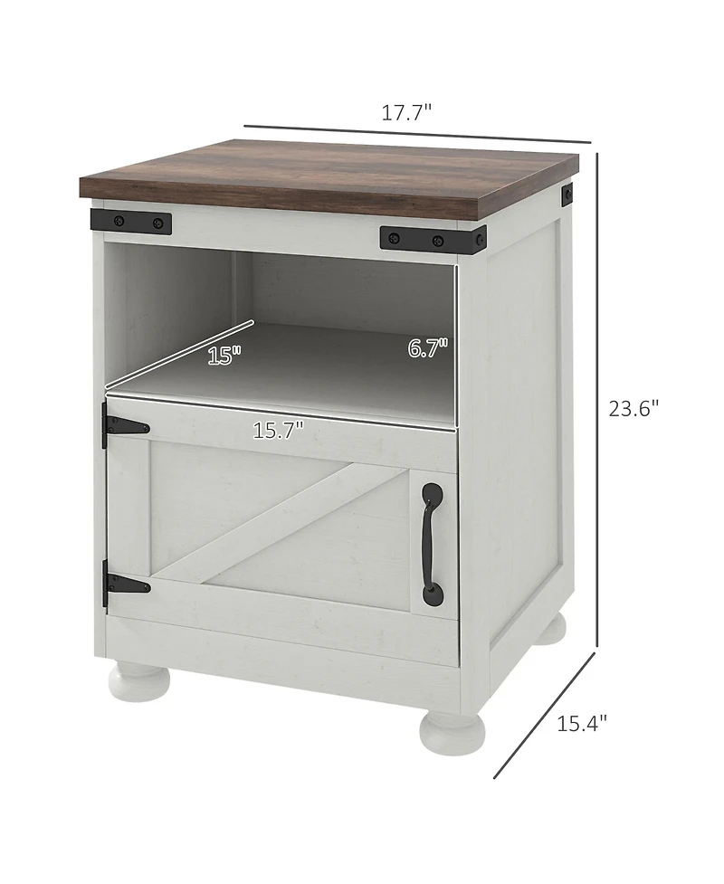Homcom Farmhouse Side Table, End Table with Open Shelf and Cupboard,