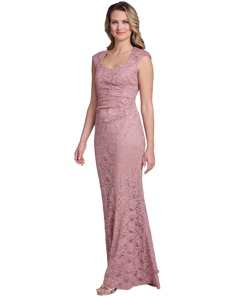 Jessica Howard Women's Extended Cap-Sleeve Sweetheart Neck Side Tuck Gown
