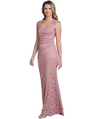 Jessica Howard Women's Extended Cap-Sleeve Sweetheart Neck Side Tuck Gown