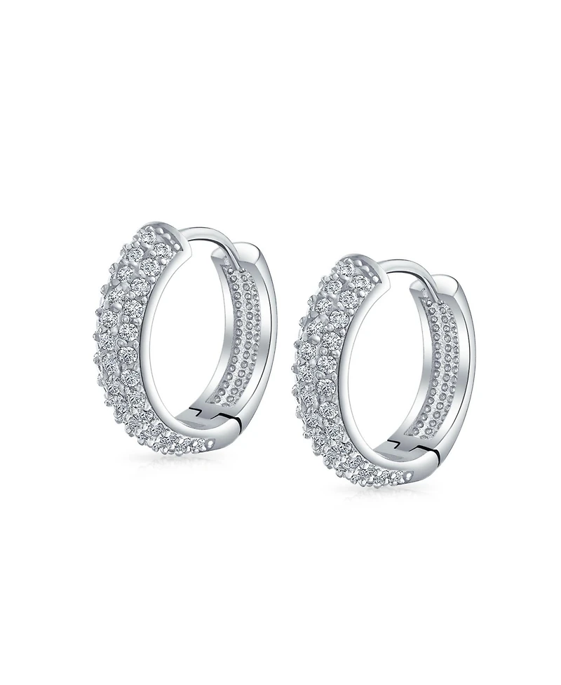 Bling Jewelry Fancy Wide 3 Row Cubic Zirconia Cz Cocktail Hoop Earrings Silver Plated