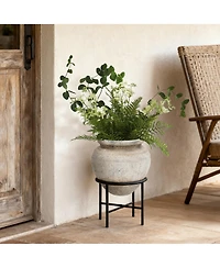 LuxenHome 21" Tall MgO Planter with Metal Stand, Rustic Pot for Indoor or Outdoor Use