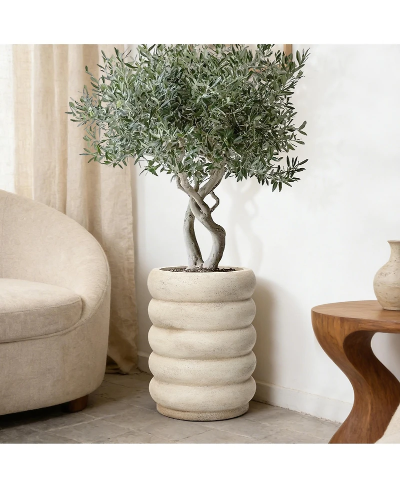 LuxenHome 23" Tall Planter Pot, Beige Large Plant Pot with Drainage Hole and Rubber Plug, Modern Floor Pot for Plants for Home Garden Patio