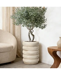 LuxenHome 23" Tall Planter Pot, Beige Large Plant Pot with Drainage Hole and Rubber Plug, Modern Floor Pot for Plants for Home Garden Patio