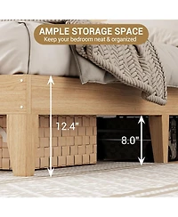 gaomon Boho Rattan Bed Frame Wood Platform Smart Rgb Led Rattan Headboard Under Storage No Box Spring Easy Assembly