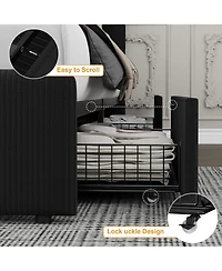 gaomon Double Drawer Soft Bag Bed, Corduroy Upholstered Bed with Spacious Storage, Soft and Comfortable Mattress, No Box Spring Needed