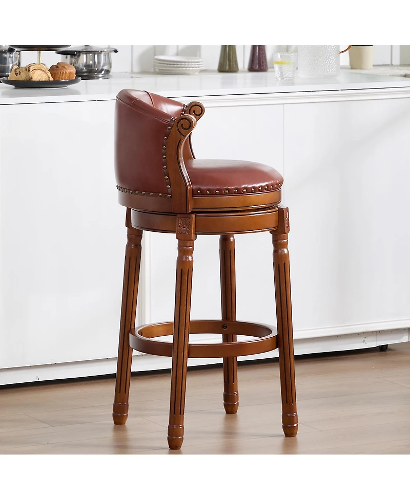Streamdale Furniture Cow top Leather Wooden Bar Stools, 360 Swivel Bar Chair with Backs
