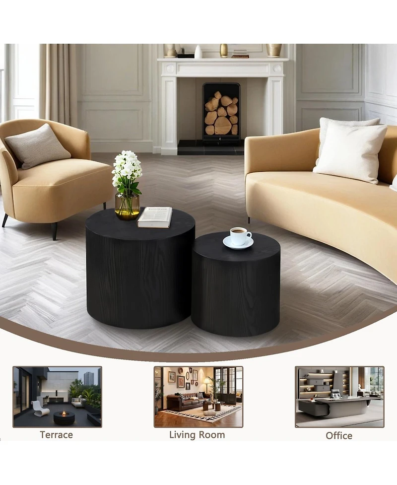 Streamdale Furniture Nesting Coffee Table Set of 2, Modern Round Wood Side Table