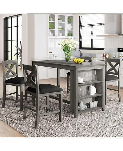 Streamdale Furniture Rustic Farmhouse Counter Height Dining Table Set with 4 Chairs