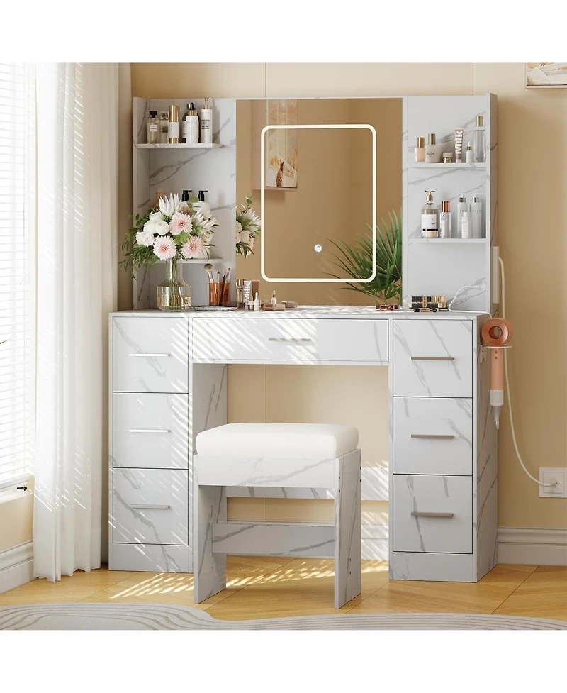 gaomon Dresser Set with Led Lighted Mirror and Built-in Power Outlet