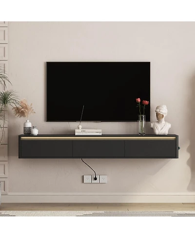 Streamdale Furniture Floating Tv Stand with Led Lights & Power Outlet