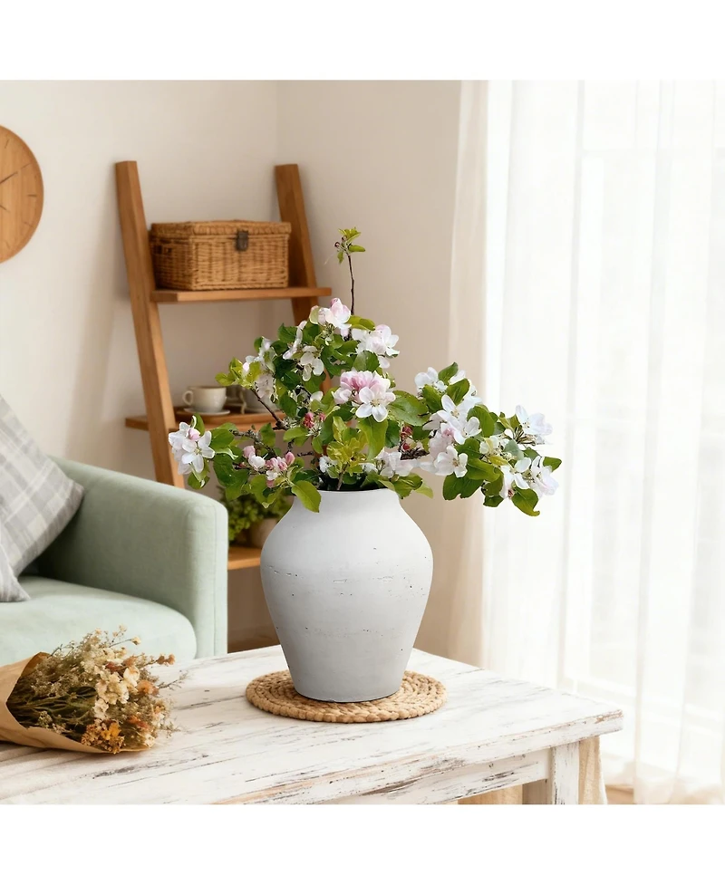 LuxenHome Antique White Cement Vase, 13.4" Tall, Decorative Accent for Tabletops and Open Shelving