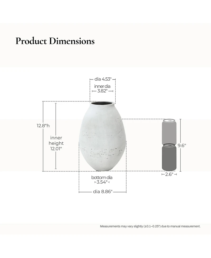 LuxenHome Antique White Cement Bulb Vase, 12.8" Tall Home Accent for Tabletops and Open Shelving